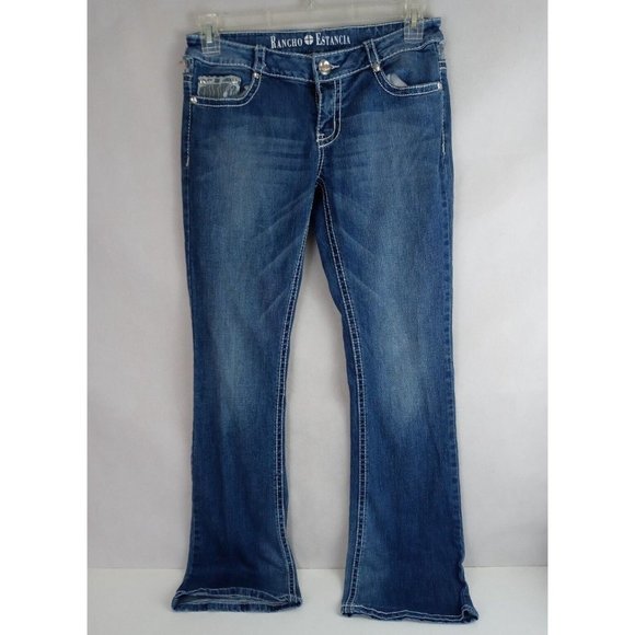 Rancho Estancia Jewelled Distressed Whiskered Embroidered Jeans Size 29 - Picture 2 of 10